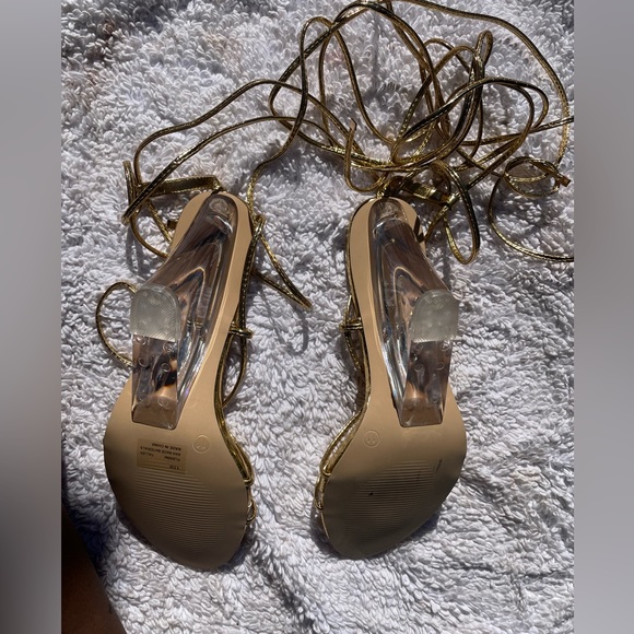 Cape Robbin Fallen Gold Strap Up Clear Heel Wedge Heels - Picture 6 of 8